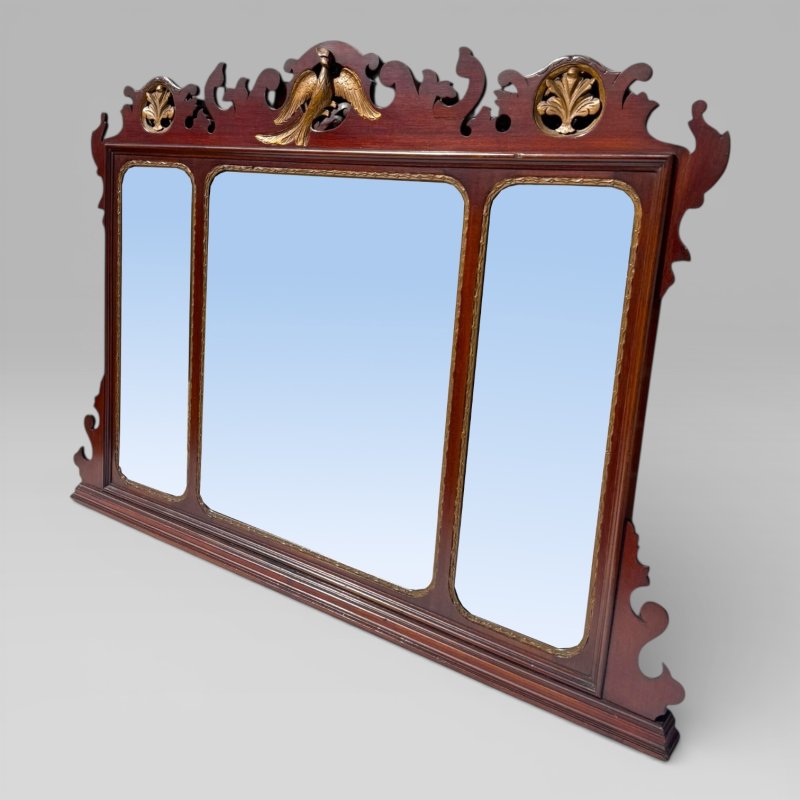 Antique 19th Century Chippendale Style Carved Mahogany & Gilt Wall Mirror - Image 3